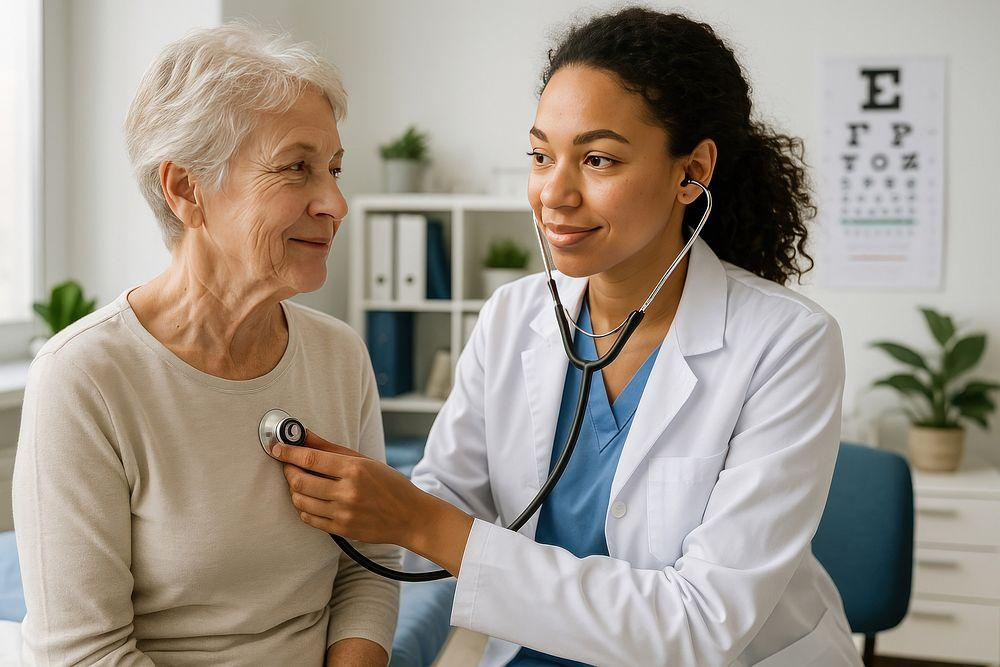 Doctor examining an elderly woman